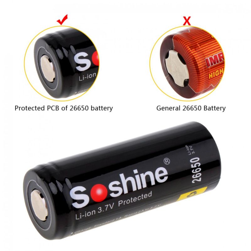 Soshine 26650 5500mAh Li-ion oplaadbare batterijen 2-pack hoge capaciteit voor elektronica en gereedschappen