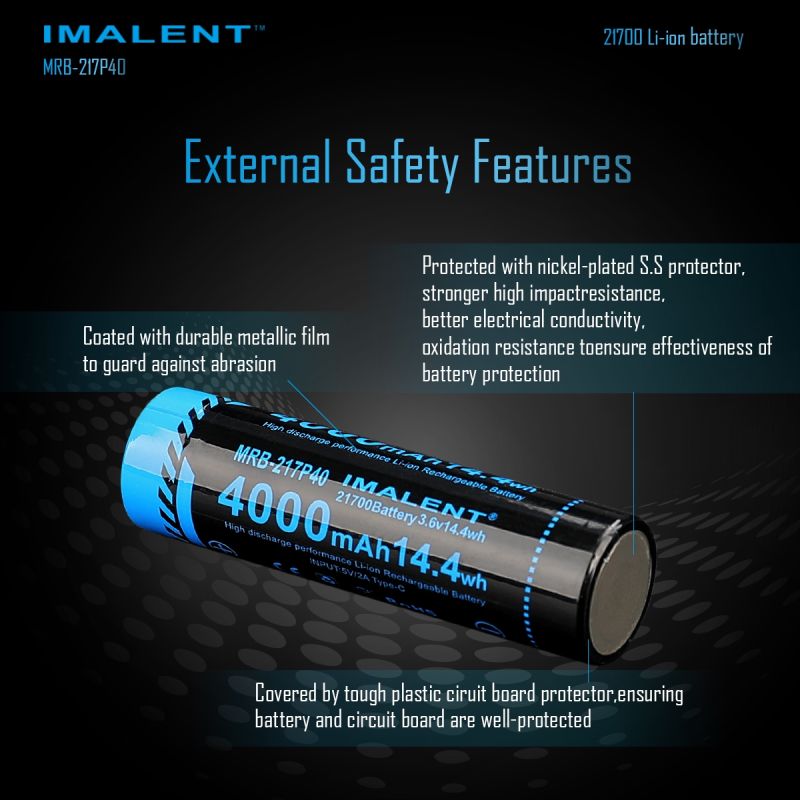 IMAlent MRB-217P40 21700 batterij 4000mAh Type-C hoge capaciteit draagbare energie voor gadgets en zaklampen
