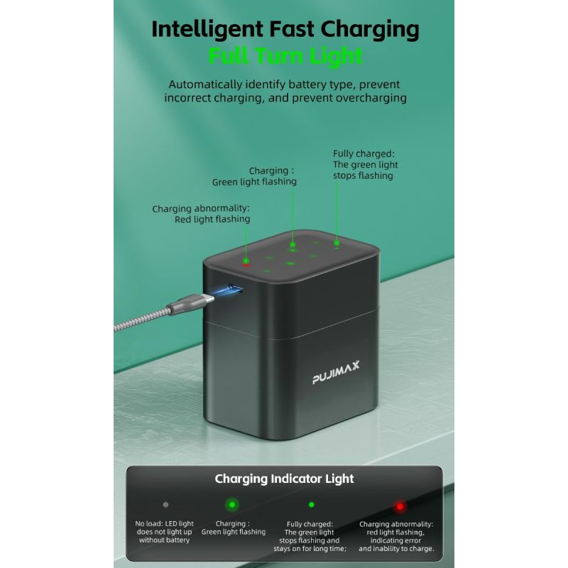 8-slots oplader met slim flip top compartiment en Type-C poort krachtige efficiënte laadoplossing