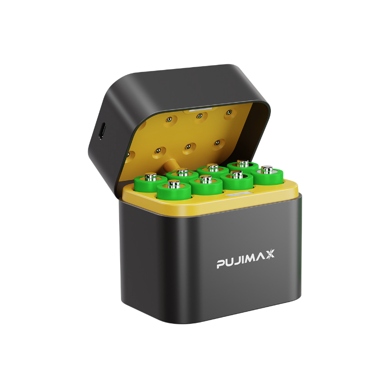 8-slots oplader met slim flip top compartiment en Type-C poort krachtige efficiënte laadoplossing