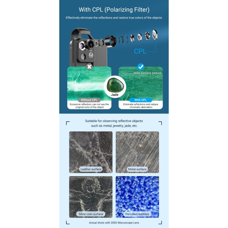 APEXEL 200X vergroting microscooplens voor mobiele fotografie iPhone Samsung hoge definitie beeldkwaliteit