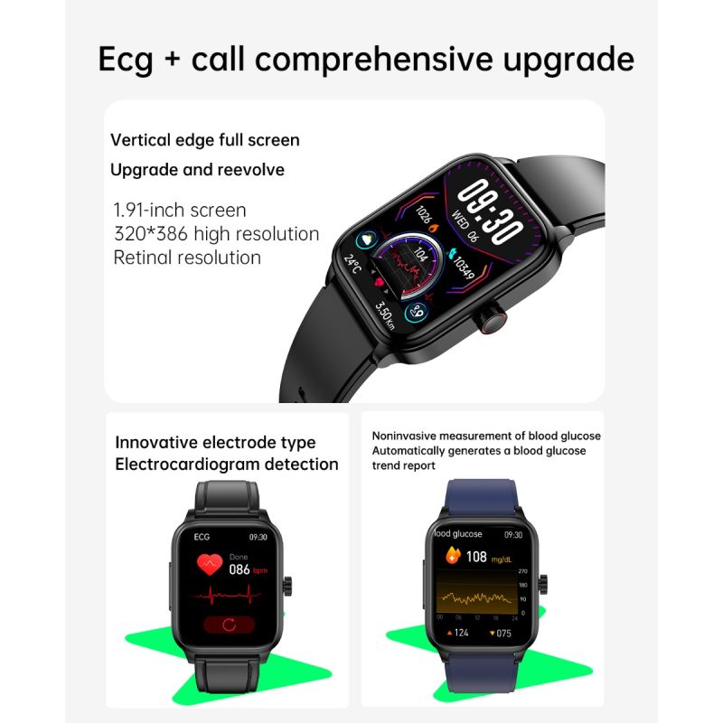 ET540 Smartwatch: ECG, Bloedglucose & Temperatuur! Fitness Tracker met Bloeddruk, Hartslag & Bluetooth Bellen