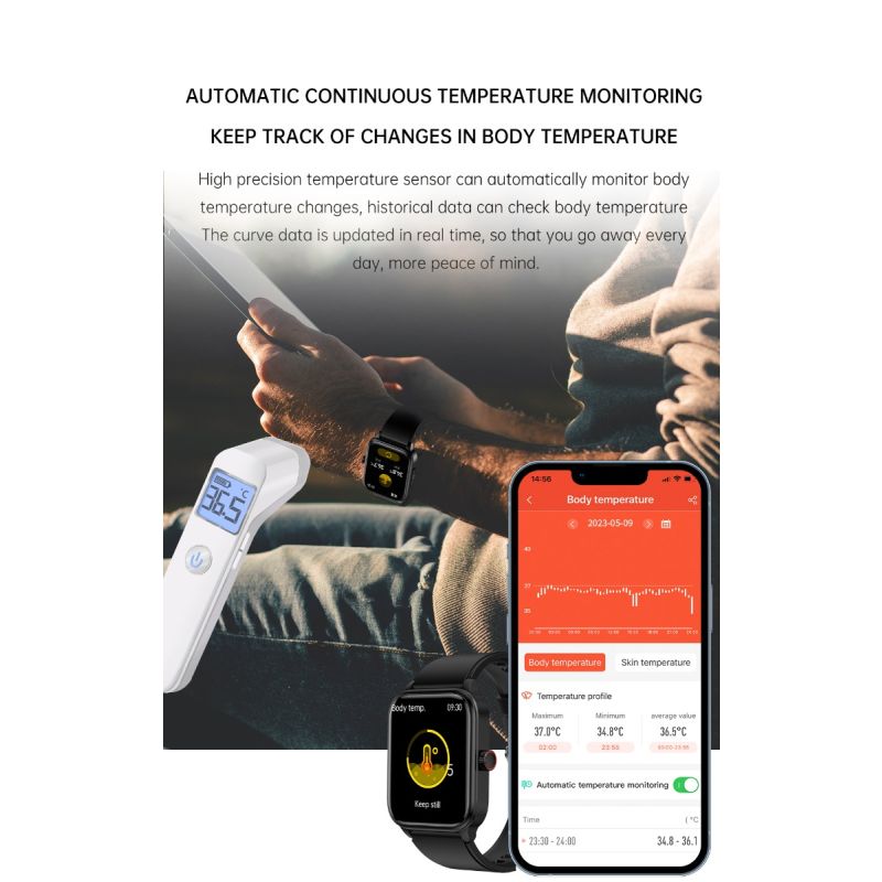 ET540 Smartwatch: ECG, Bloedglucose & Temperatuur! Fitness Tracker met Bloeddruk, Hartslag & Bluetooth Bellen