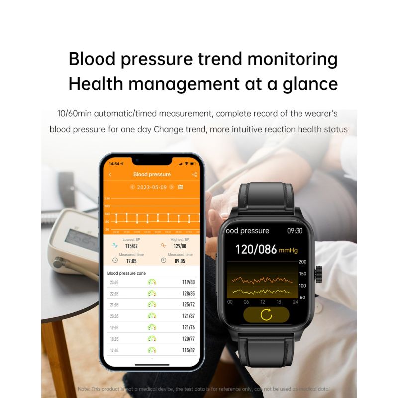 ET540 Smartwatch: ECG, Bloedglucose & Temperatuur! Fitness Tracker met Bloeddruk, Hartslag & Bluetooth Bellen