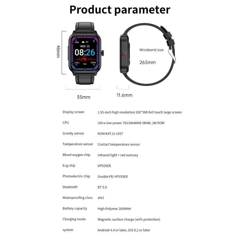 ET540 Smartwatch: ECG, Bloedglucose & Temperatuur! Fitness Tracker met Bloeddruk, Hartslag & Bluetooth Bellen