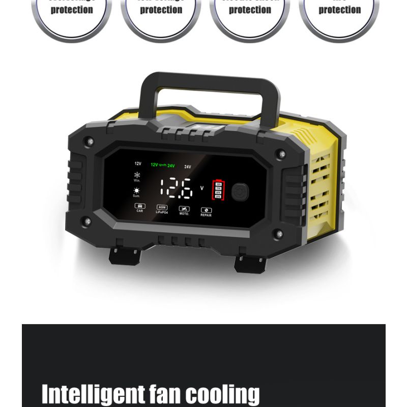 FOXSUR Draagbare Auto Acculader 12V/24V voor Motorfietsen Vrachtwagens AGM LiFePO4 met 7-staps Opladen Efficiëntie