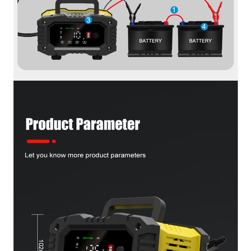 FOXSUR Draagbare Auto Acculader 12V/24V voor Motorfietsen Vrachtwagens AGM LiFePO4 met 7-staps Opladen Efficiëntie