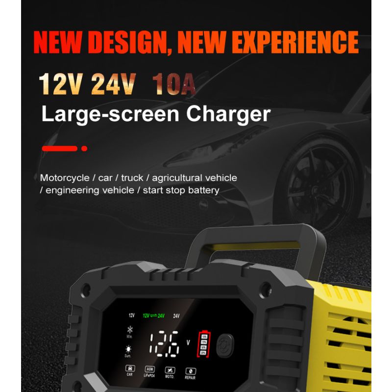 FOXSUR Draagbare Auto Acculader 12V/24V voor Motorfietsen Vrachtwagens AGM LiFePO4 met 7-staps Opladen Efficiëntie