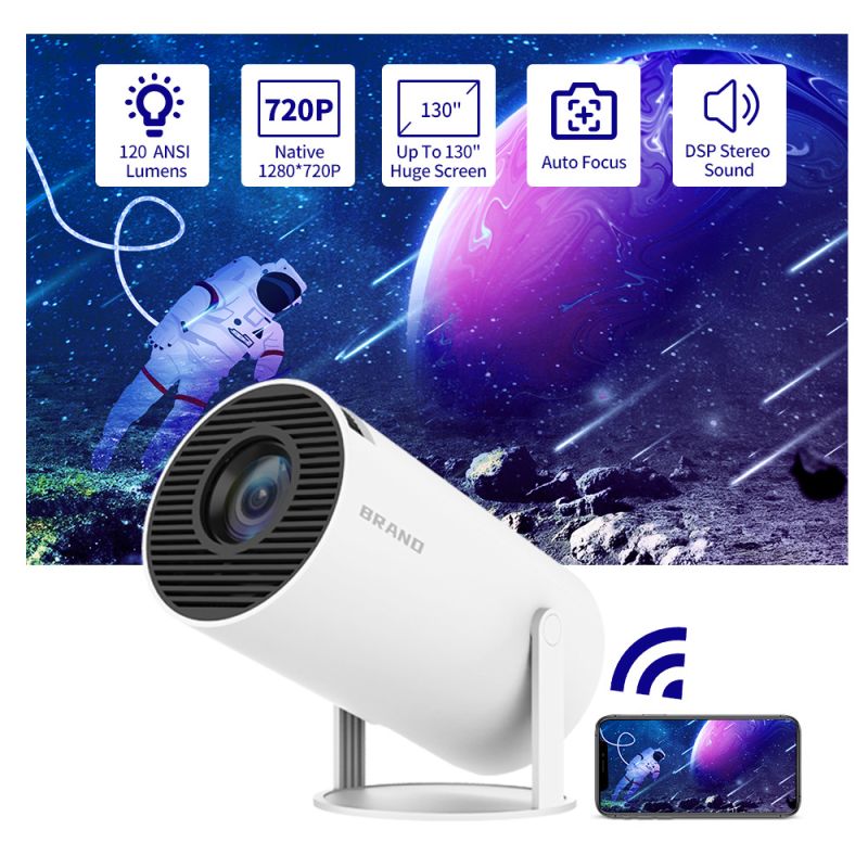 HY300 Android Projector 1280x720P Full HD WiFi 6 Slimme Draagbare Projector voor Thuisbioscoop en Kantoor