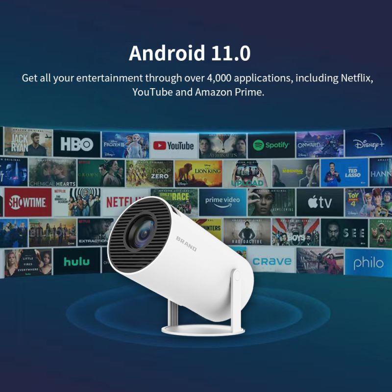 HY300 Android Projector 1280x720P Full HD WiFi 6 Slimme Draagbare Projector voor Thuisbioscoop en Kantoor