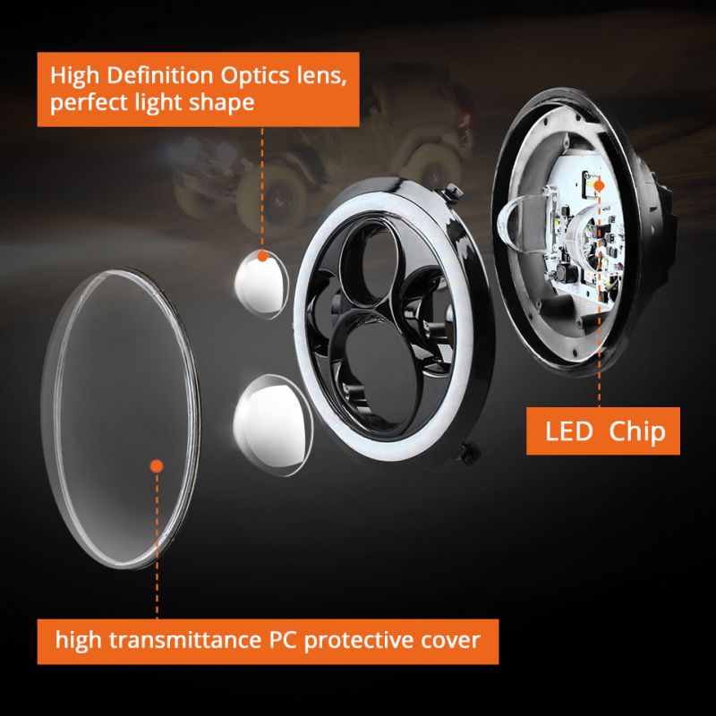 CO LIGHT 7 Inch LED Koplamp H4 voor Jeep Wrangler Veelzijdige Halo Lange Levensduur Weerbestendig Ontwerp