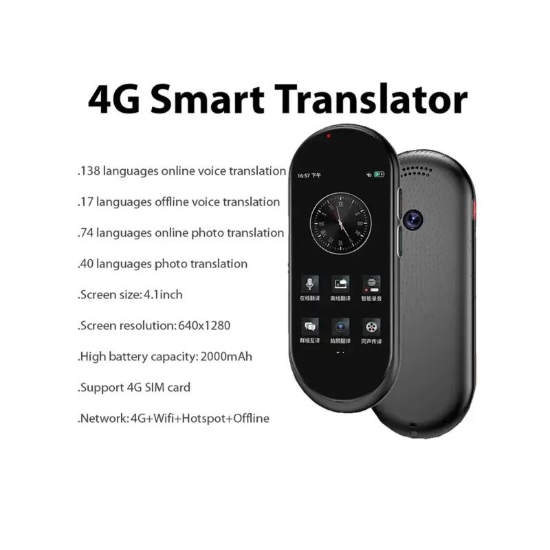 A10 Voice Translator 4G SIM Vertaler met 4.1-inch HD Scherm Reisgenoot voor Naadloze Wereldwijde Communicatie
