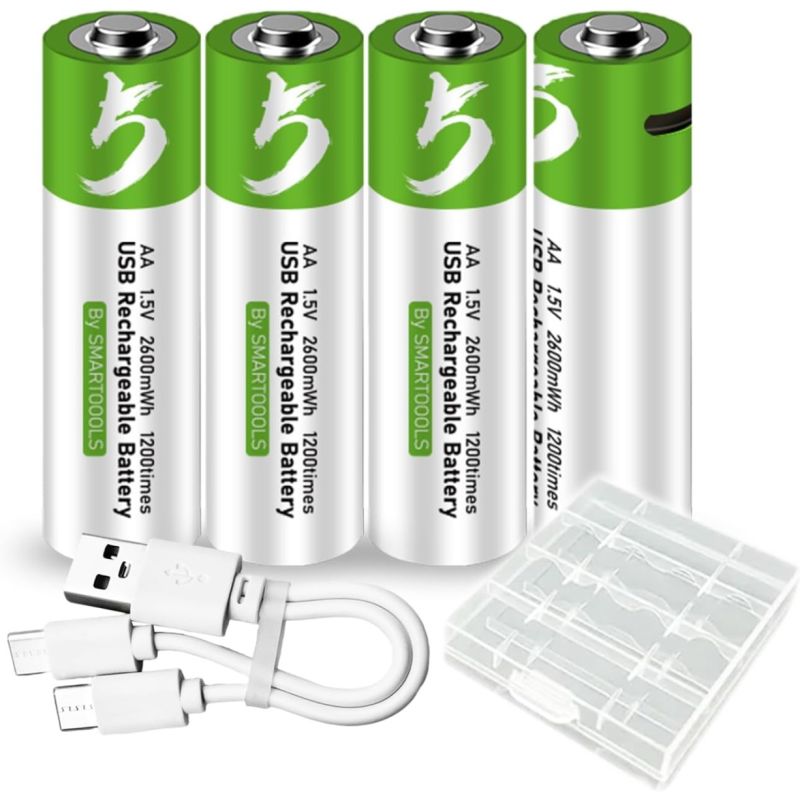 Oplaadbare AA-batterijen USB Type-C | 4 stuks 2600mWh 1.5V AA accu | Ecovriendelijke batterijen