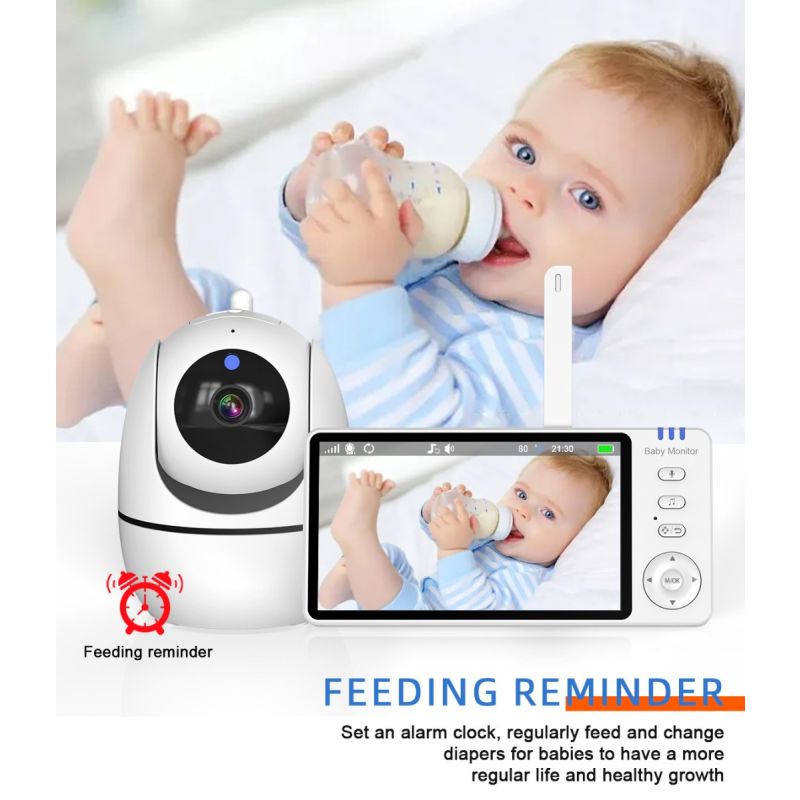 ABM501 Video Babyfoon 2.4G Draadloos 5.0 Inch LCD Nachtzicht 2-weg Audio Temperatuur Monitoring Gemoedsrust