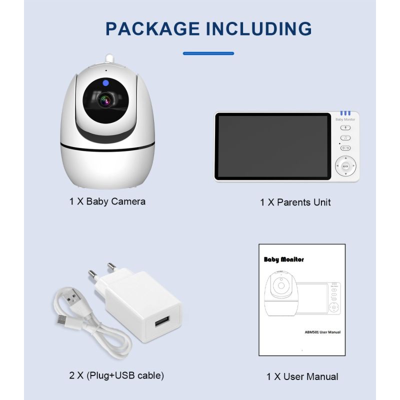 ABM501 Video Babyfoon 2.4G Draadloos 5.0 Inch LCD Nachtzicht 2-weg Audio Temperatuur Monitoring Gemoedsrust