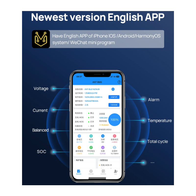 ANT Smart BMS 4S-24S | Bluetooth BMS voor E-bike/E-scooter | Lifepo4 Li-ion Batterij bescherming