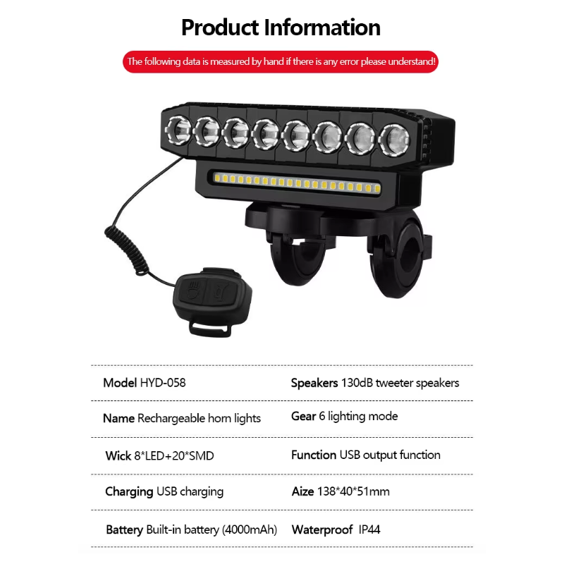 USB oplaadbare fietskoplamp en 120dB fietsveiligheidsaccessoire met draadloze bediening voor avontuurlijke fietsers