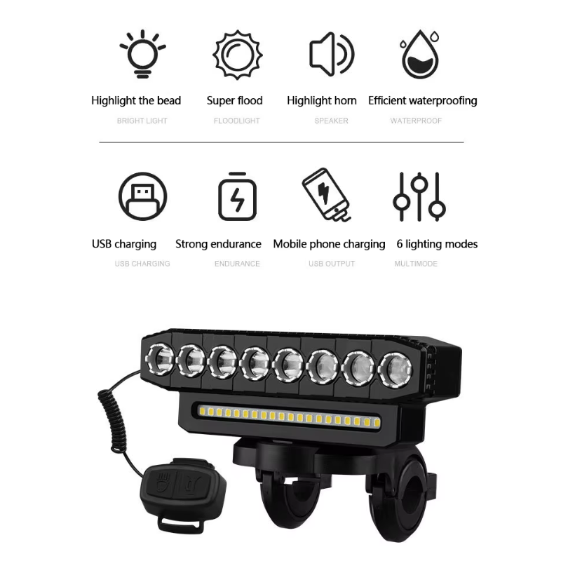 USB oplaadbare fietskoplamp en 120dB fietsveiligheidsaccessoire met draadloze bediening voor avontuurlijke fietsers