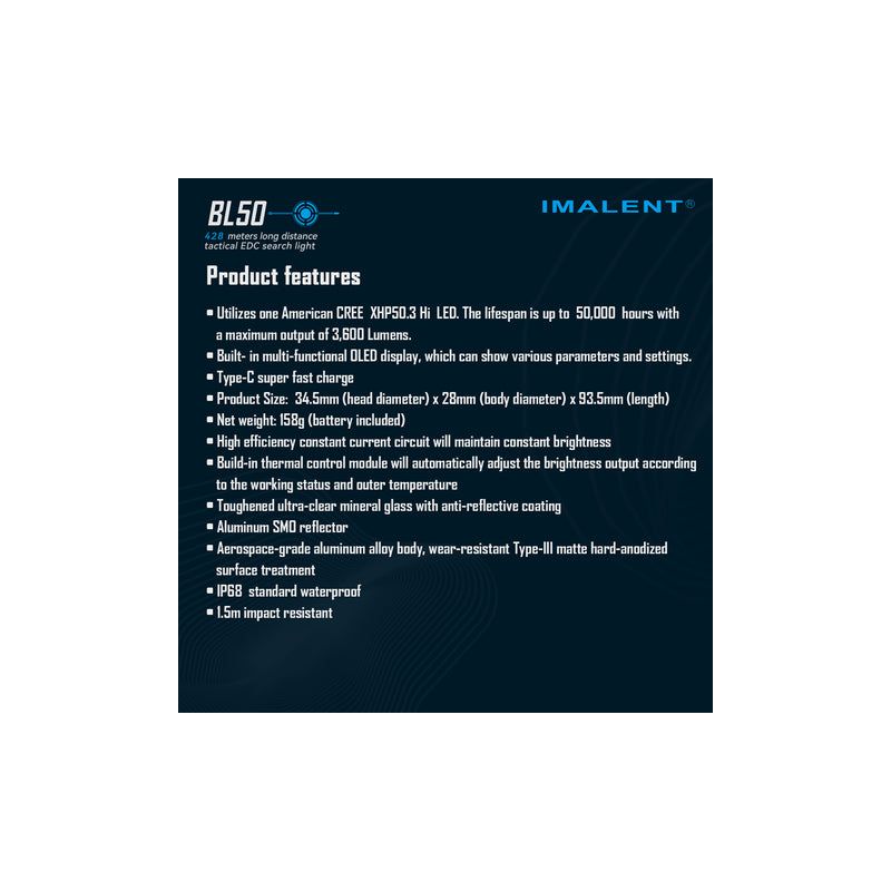 IMALENT BL50 krachtige EDC zaklamp 3600 lumen Type-C oplaadbaar compact ontwerp voor buitenavonturen