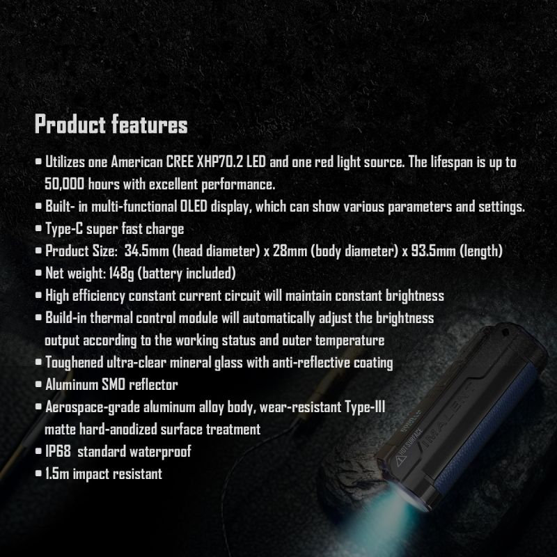 IMALENT BL70 Krachtige LED Zaklamp - 6000 Lumen, Type-C Snel Opladen & OLED Display