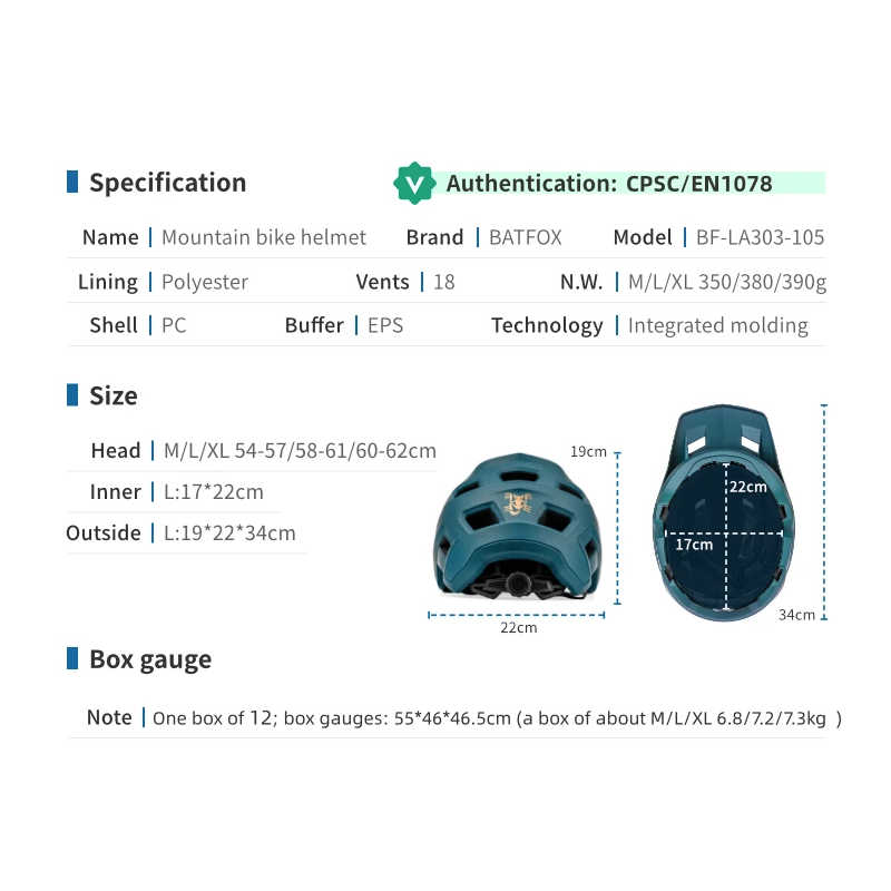 BATFOX Fietshelm voor Volwassenen Stijlvolle Verstelbare Mountainbikehelm met In-Mold Technologie Lichtgewicht