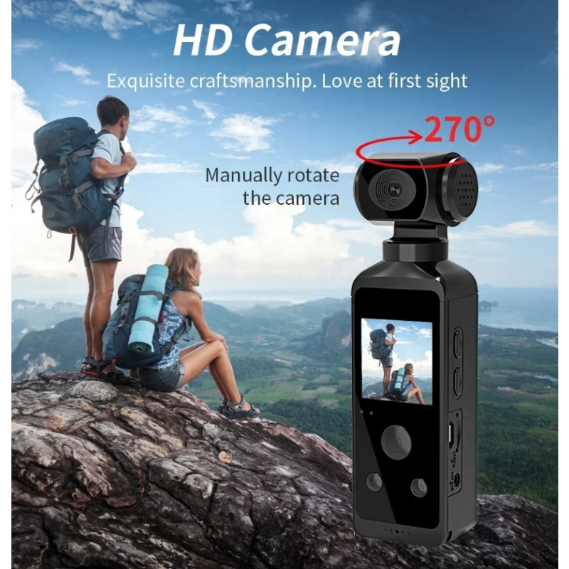 4K Ultra HD Actiecamera, Roteerbare 270 Graden Vlog Camera met Wifi, Mini Zakformaat Sportscam Helm Racefiets Driver Recorder