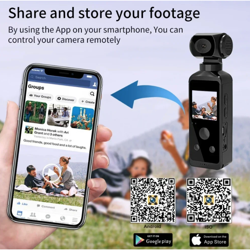 4K Ultra HD Actiecamera, Roteerbare 270 Graden Vlog Camera met Wifi, Mini Zakformaat Sportscam Helm Racefiets Driver Recorder