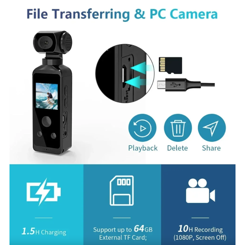 4K Ultra HD Actiecamera, Roteerbare 270 Graden Vlog Camera met Wifi, Mini Zakformaat Sportscam Helm Racefiets Driver Recorder