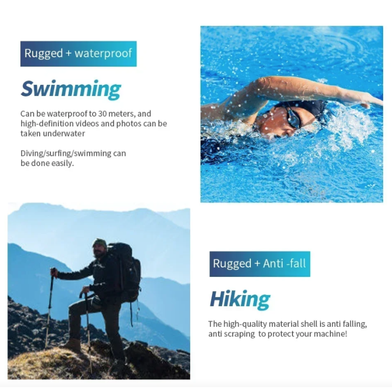 4K Ultra HD Actiecamera, Roteerbare 270 Graden Vlog Camera met Wifi, Mini Zakformaat Sportscam Helm Racefiets Driver Recorder