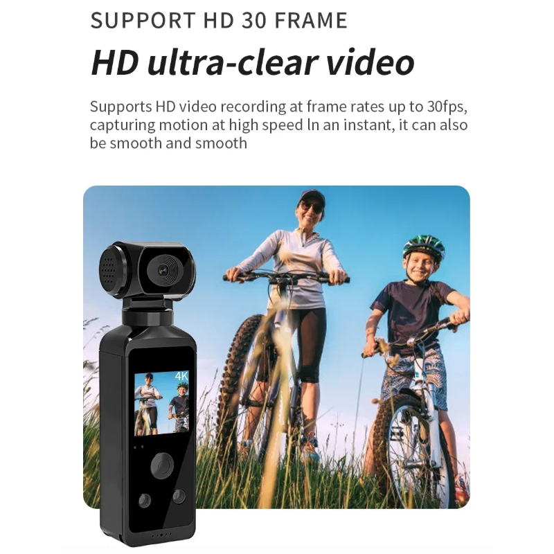 4K Ultra HD Actiecamera, Roteerbare 270 Graden Vlog Camera met Wifi, Mini Zakformaat Sportscam Helm Racefiets Driver Recorder