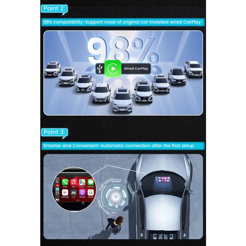 CarlinKit 4.0 Draadloze CarPlay Box Upgrade voor Audi VW Kia Plug en Play Handsfree Connectiviteit