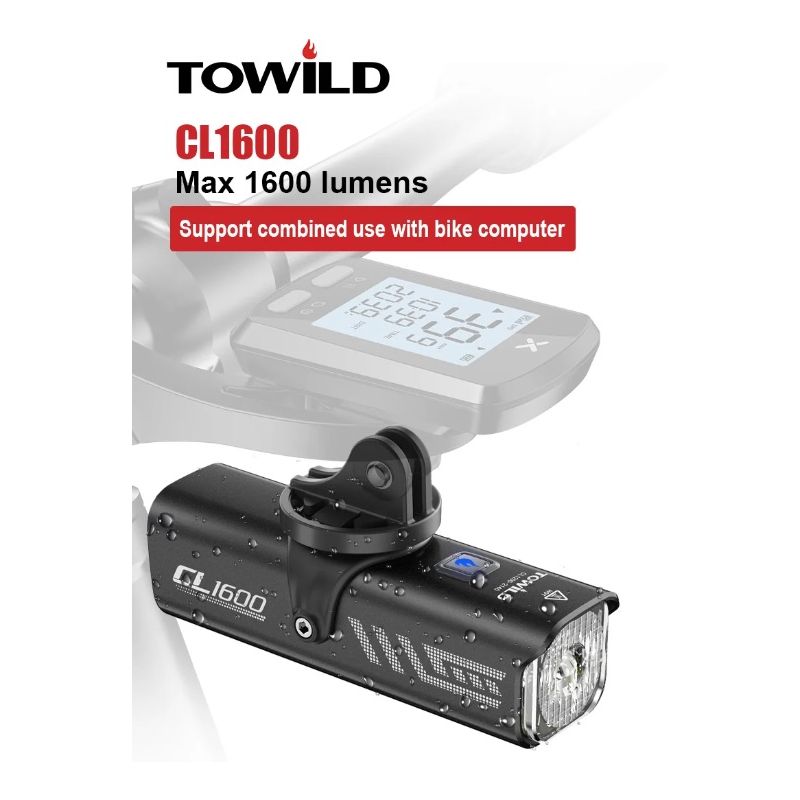 TOWILD CL1600 LED Fietslamp 1600LM USB Oplaadbaar 5000mAh Verstelbare Helderheid Nacht Fietsen Veiligheidsuitrusting