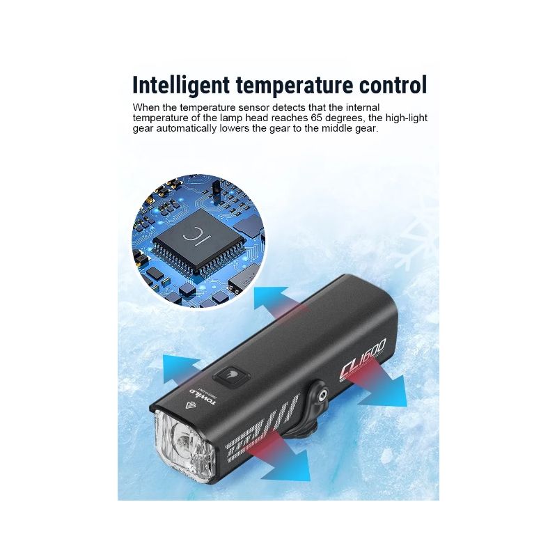 TOWILD CL1600 LED Fietslamp 1600LM USB Oplaadbaar 5000mAh Verstelbare Helderheid Nacht Fietsen Veiligheidsuitrusting