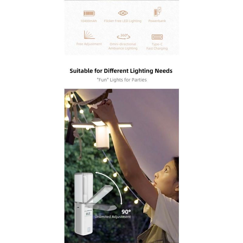 Klarus CL2 750 Lumen Vrij Vouwbaar Oogverzorgend Campinglamp 7 Lichtmodi Verstelbare Hoek voor Binnen Buiten