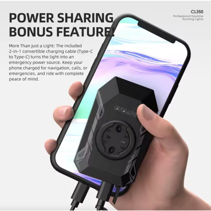 CYCLAMI CL350 Fietslamp, 4000mAh, Type-C, Heldere LED Koplamp & Fietscomputerhouder