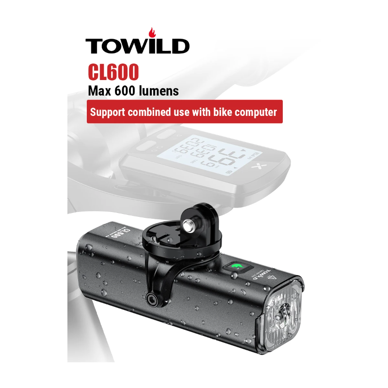 TOWILD CL600 fietslamp USB oplaadbaar hoge lumen helderheid waterdichte voorlamp met 2000mAh batterij