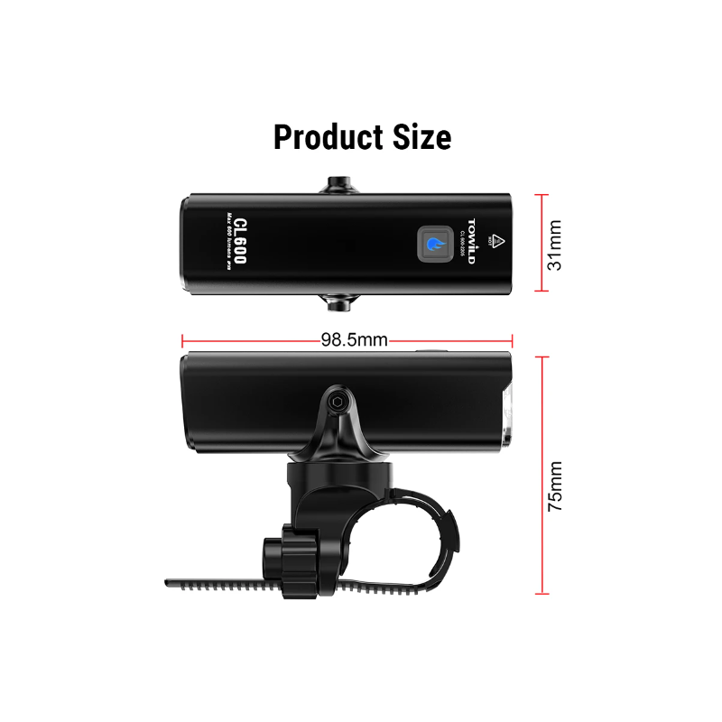 TOWILD CL600 fietslamp USB oplaadbaar hoge lumen helderheid waterdichte voorlamp met 2000mAh batterij