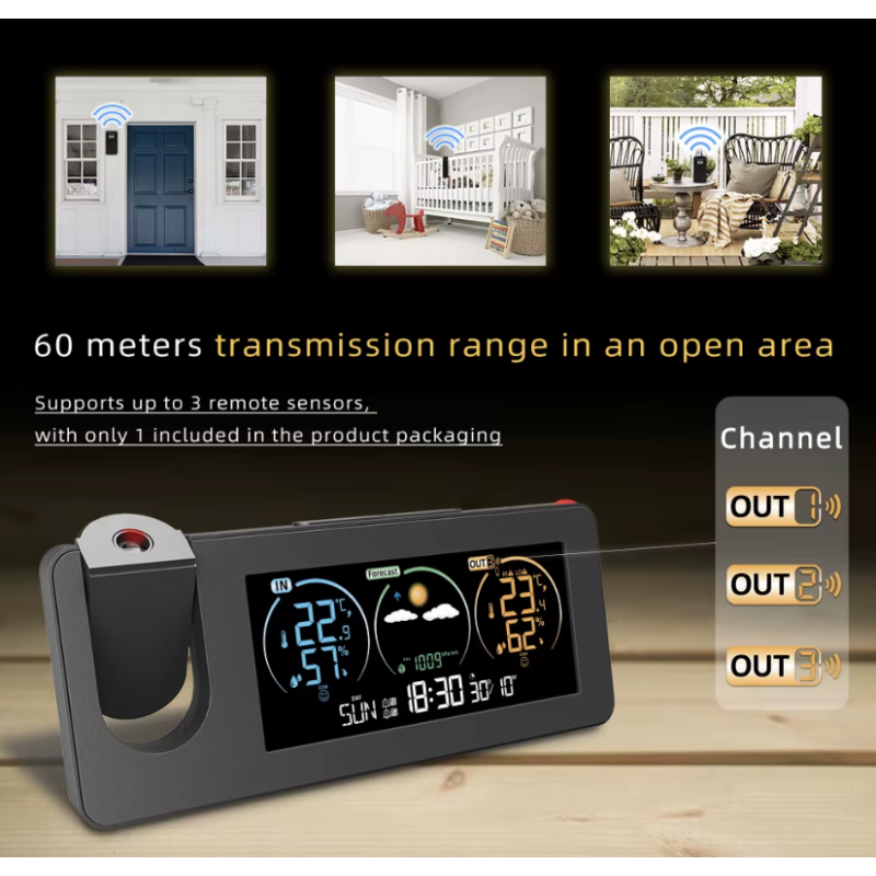 Projectieklok Wandklok Digitaal Alarm met Eeuwigdurende Kalender Weersvoorspelling Tijdsbeheer Stijlvol Ontwerp