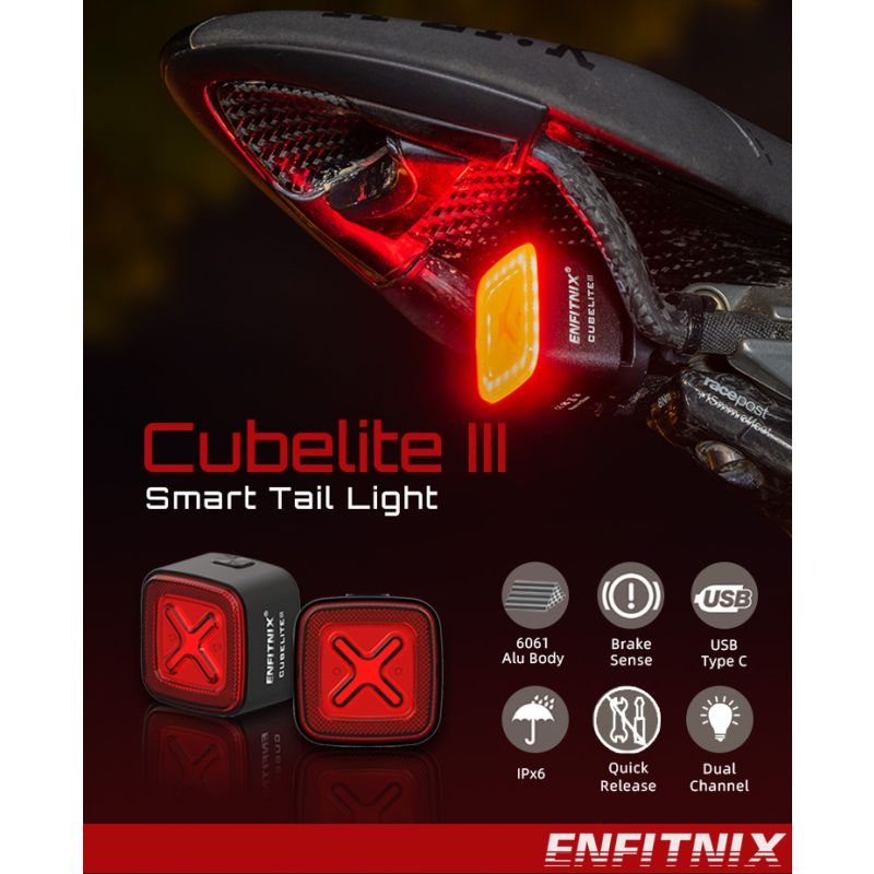 Enfitnix Cubelite III Slim Achterlicht 30 Lumen Fietsveiligheid USB Oplaadbaar LED Nachtwaarschuwingslicht
