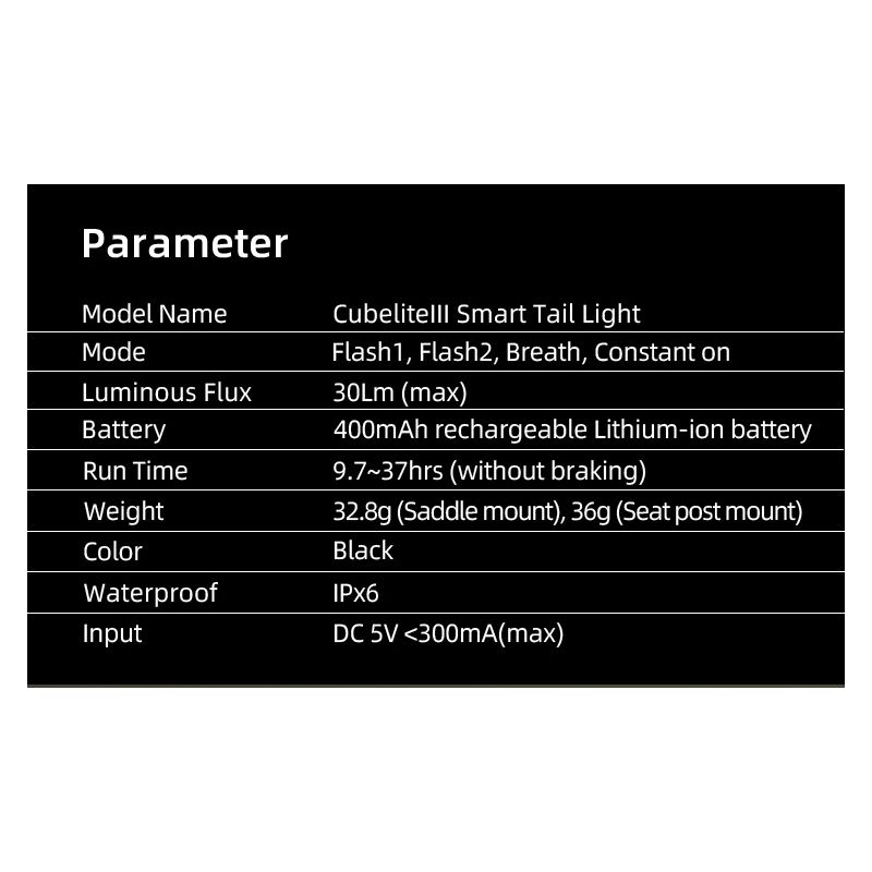 Enfitnix Cubelite III Slim Achterlicht 30 Lumen Fietsveiligheid USB Oplaadbaar LED Nachtwaarschuwingslicht