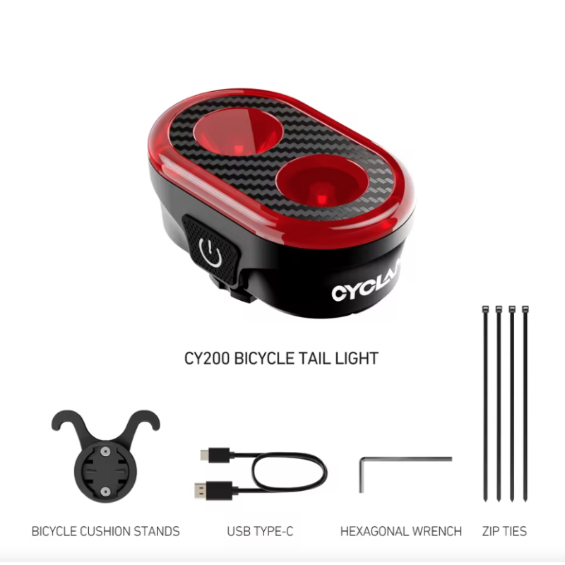 CYCLAMI CY200 Slimme Remsensor Achterlicht Duurzaam Waterdicht LED Fietsveiligheidslicht Voor Veilig Fietsen