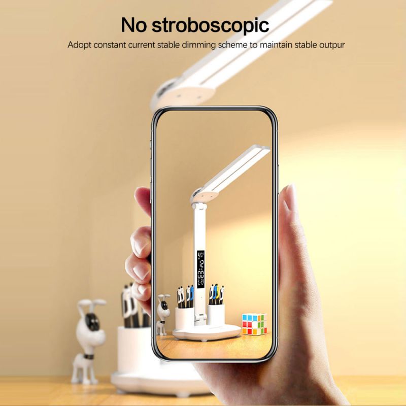 Verstelbare LED Bureaulamp met Kalender en Oplaadbare Batterij Multifunctionele Tafellamp voor Slaapkamer