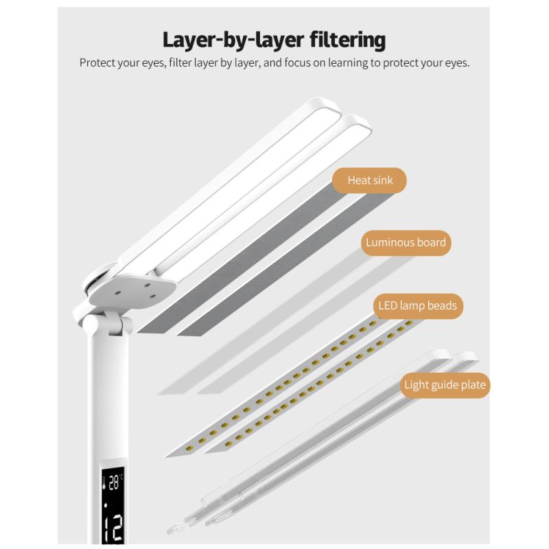 Verstelbare LED Bureaulamp met Kalender en Oplaadbare Batterij Multifunctionele Tafellamp voor Slaapkamer