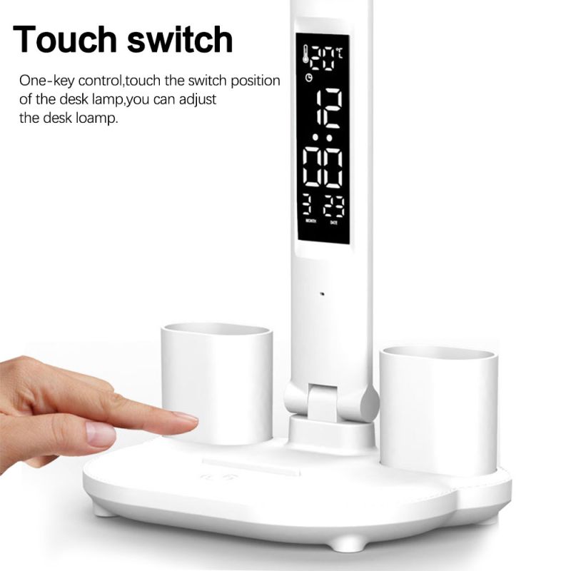 Verstelbare LED Bureaulamp met Kalender en Oplaadbare Batterij Multifunctionele Tafellamp voor Slaapkamer