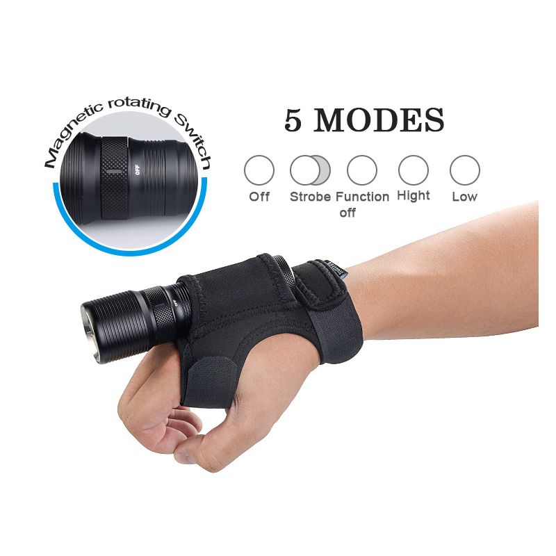 TrustFire TR-DF008 LED duikzaklamp 700 lumen met 3-modi en magnetische schakelaar IPX8 rating duurzame verlichting