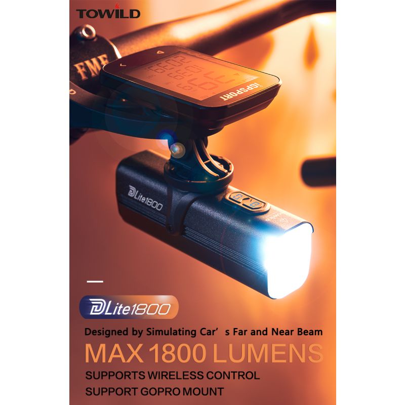 Ontdek TOWILD DLite 1800 USB oplaadbare fietslamp hoge lumen LED voorlamp 5000mAh waterdichte fiets veiligheid