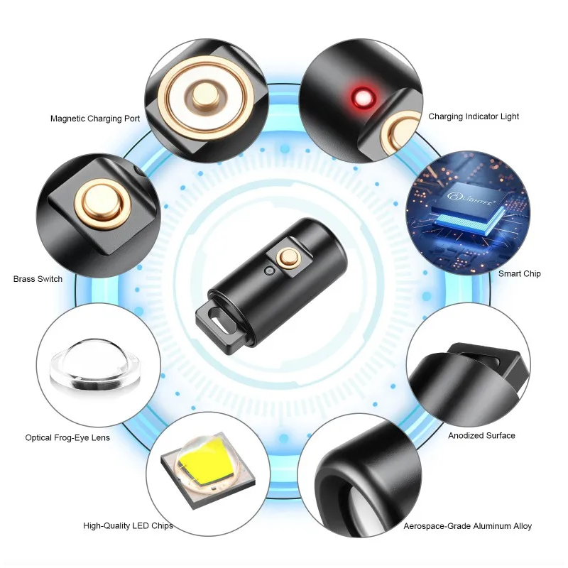 Mini Zaklamp Oplaadbaar LED Sleutelhanger - Compact voor Camping, Wandelen, Noodverlichting, 6 uur gebruik