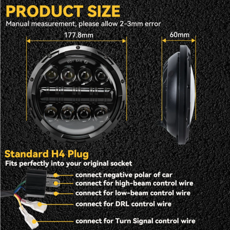 Veelzijdige 7 inch motorfiets LED koplamp 75W voor Harley Jeep Wrangler Hummer waterdicht IP67 6000K wit licht