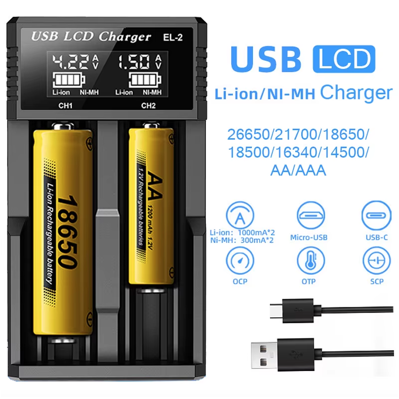 Ontdek veelzijdige USB LCD-batterijoplader voor 18650 3.7V en Ni-MH AA AAA batterijen met slimme laadstatus LCD