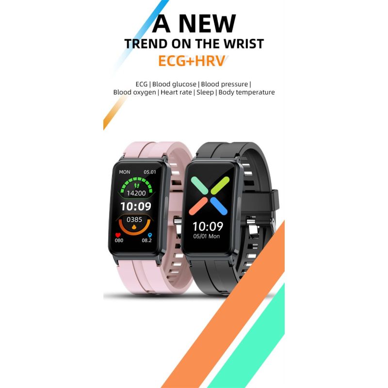 EP01 Smartwatch met Bloedglucosemeter, ECG, PPG & HRV. Hartslag, Temp. Monitor, Waterdicht Fitness Tracker Gezondheidsband